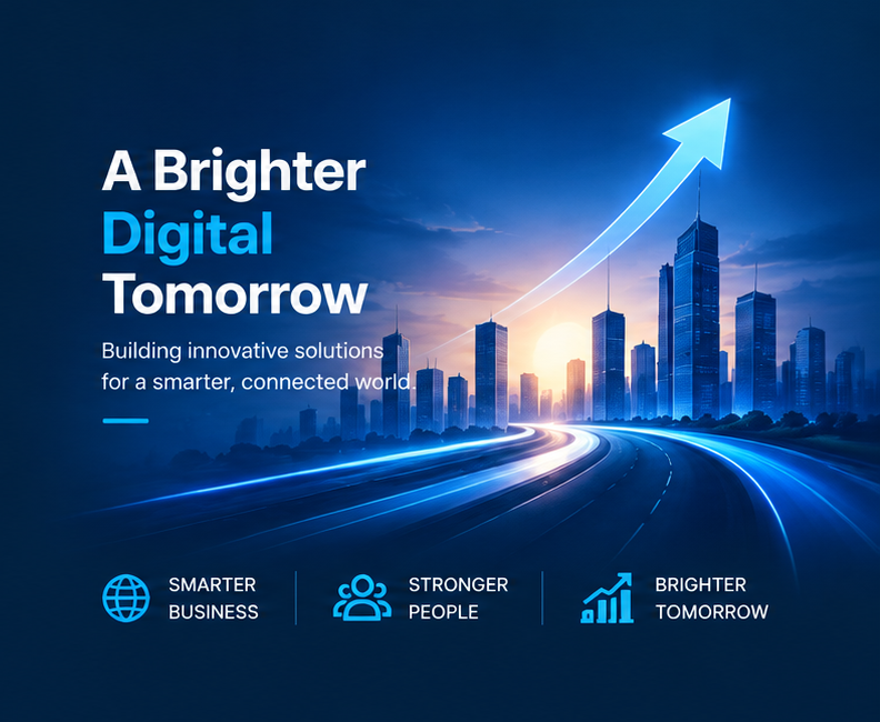 A Brighter Digital Tomorrow — futuristic city and growth illustration